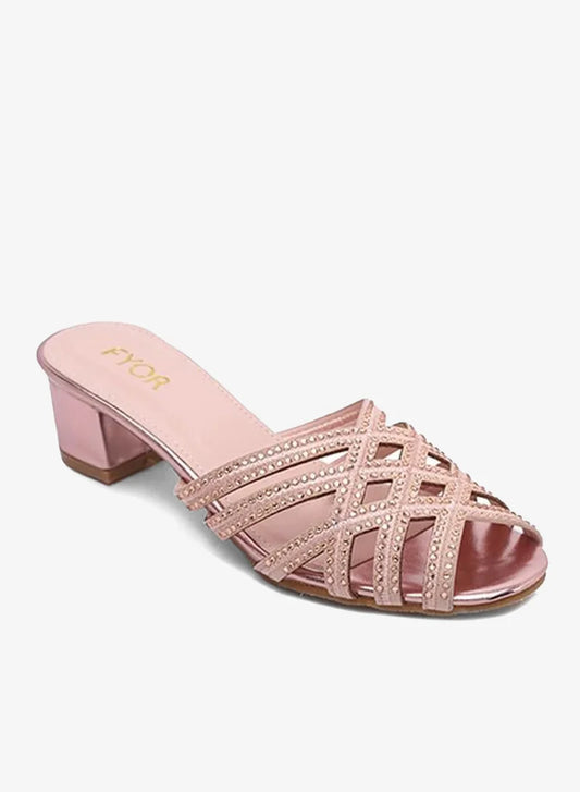 Stylish Diamond-Cage Jeweled Block Heel Sandal