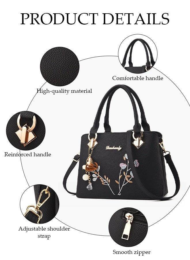 Women's Soft Leather Embroidered Shoulder Bag