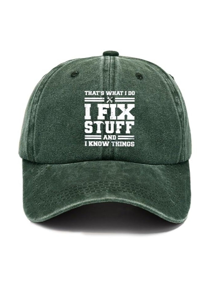 Vintage Washed Cotton Baseball Cap | "Fix Stuff" Embroidery | Green | Unisex