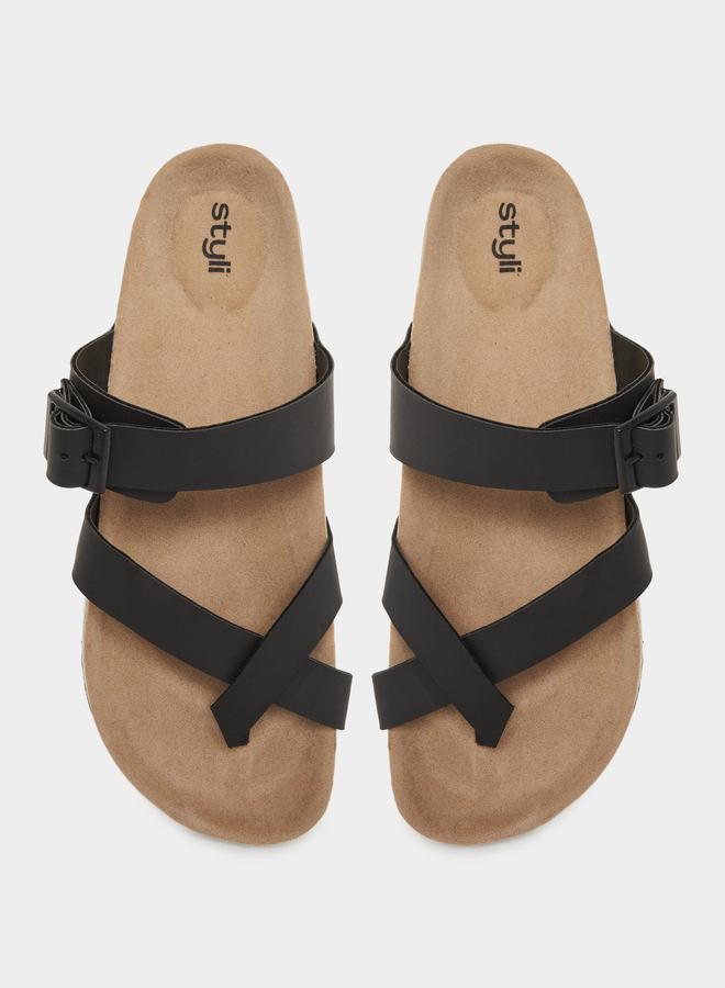 Men Black Adjustable Strap Sandals
