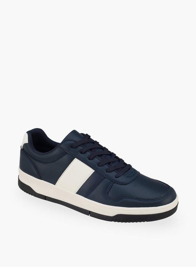 Men Faux Leather Stripe Lace-Up Ankle Sneakers
