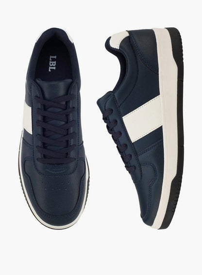 Men Faux Leather Stripe Lace-Up Ankle Sneakers