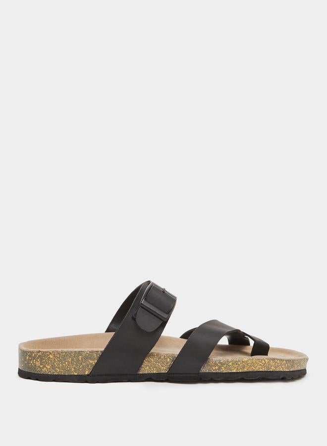 Men Black Adjustable Strap Sandals