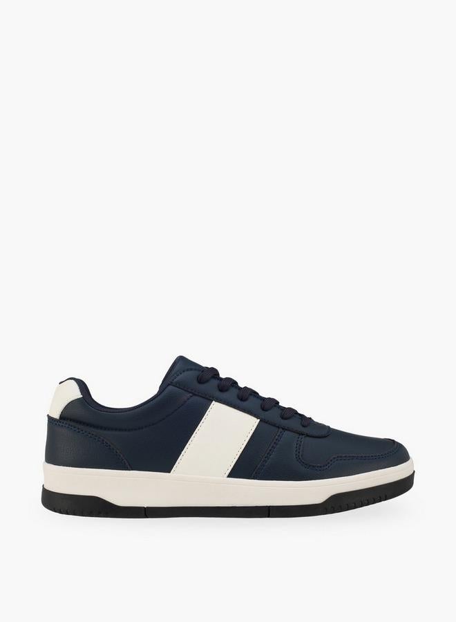 Men Faux Leather Stripe Lace-Up Ankle Sneakers