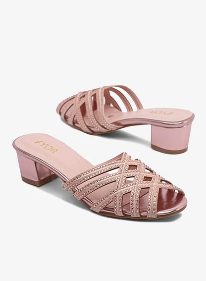 Stylish Diamond-Cage Jeweled Block Heel Sandal