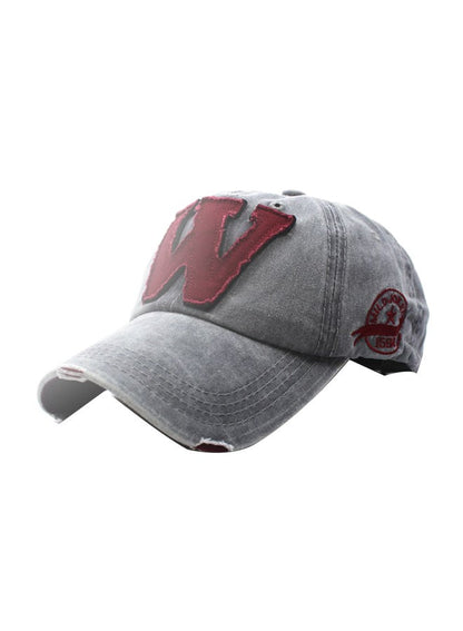 W Letter Printed Fashion Snapback Cap | Grey & Red | Unisex