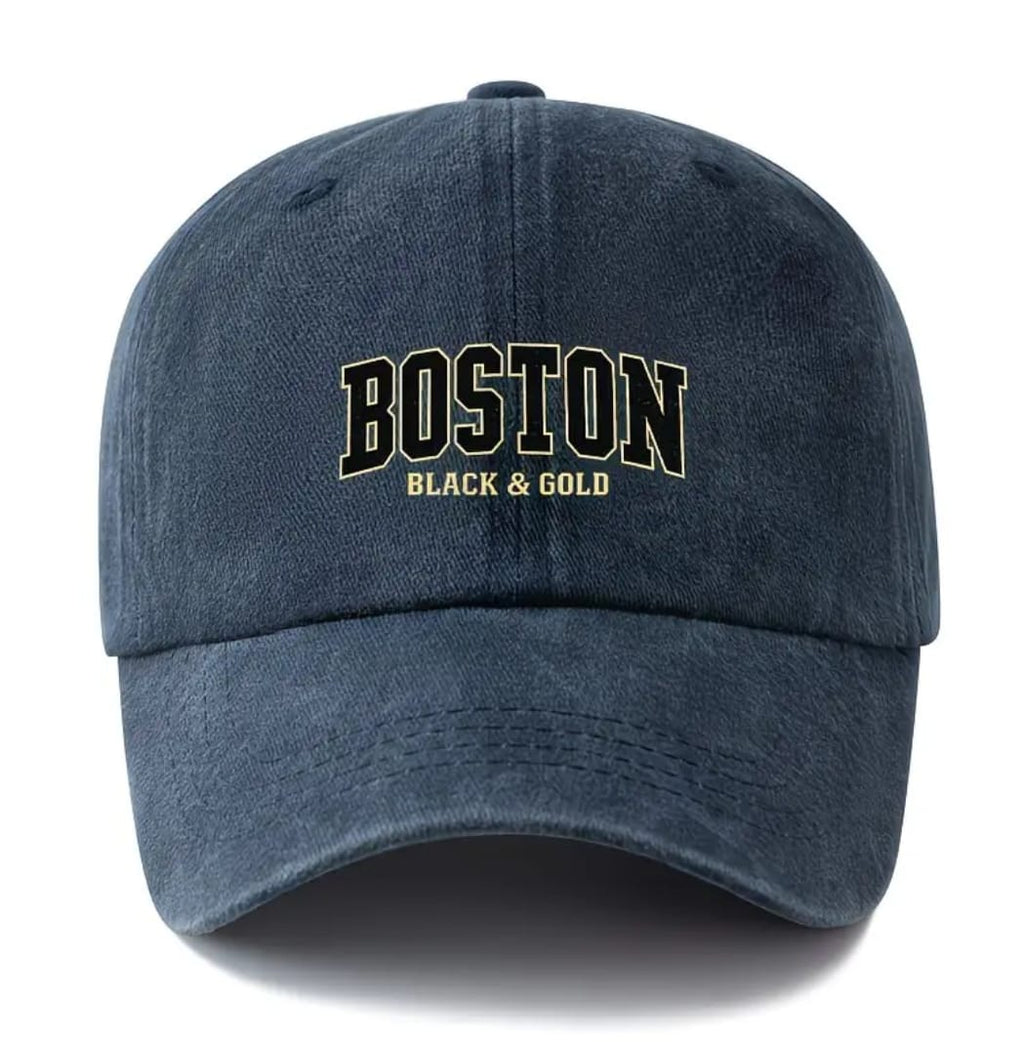 Boston Black & Gold Washed Denim Cap