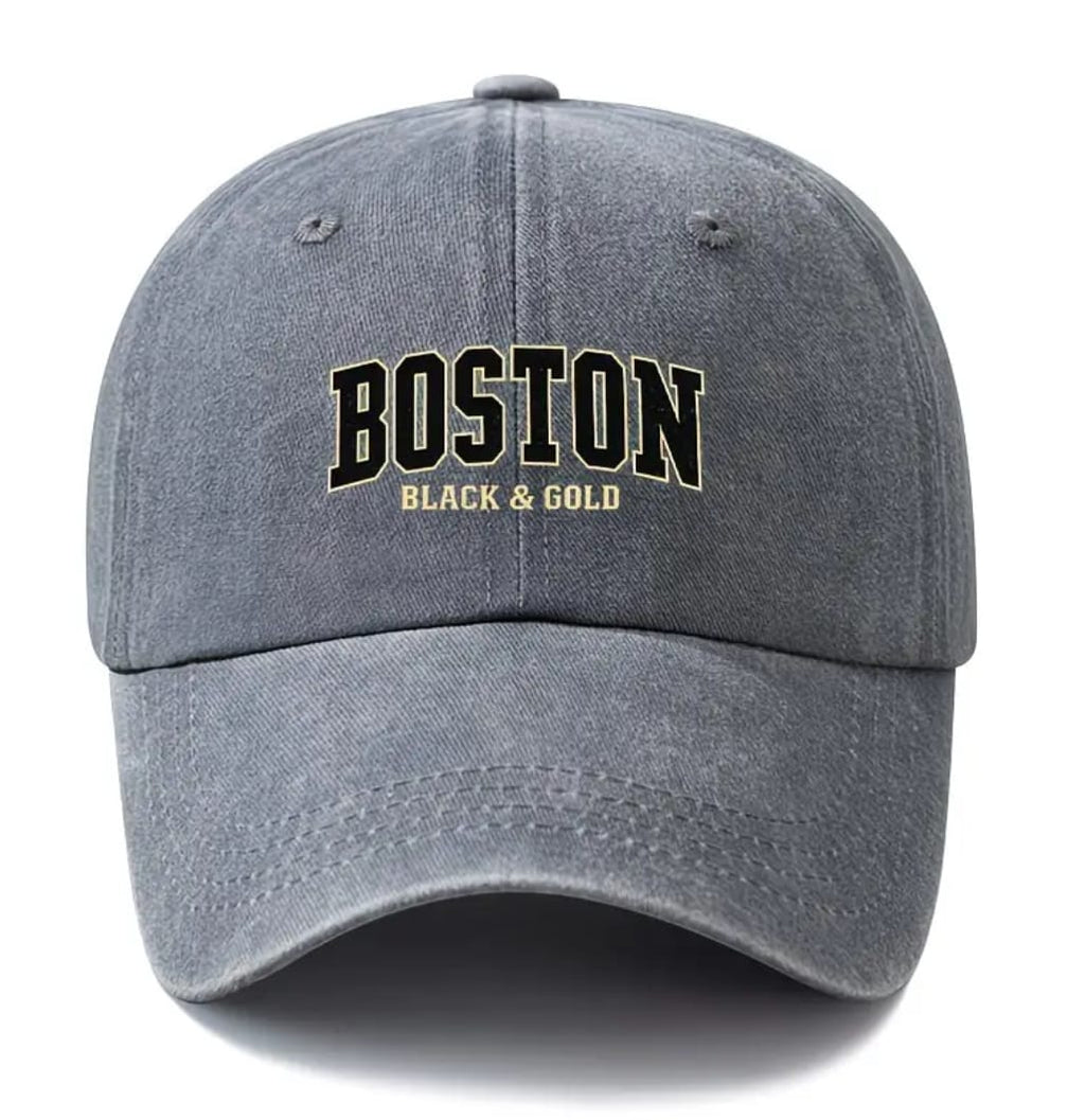 Boston Black & Gold Washed Denim Cap – Gray