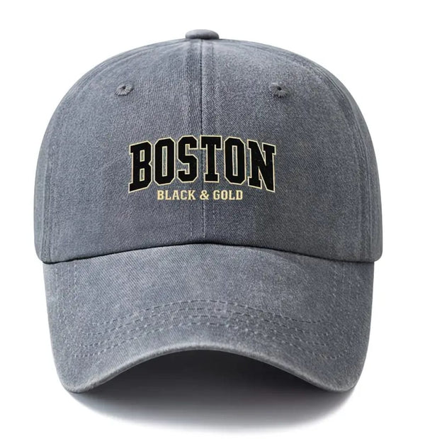 Boston Black & Gold Washed Denim Cap – Gray