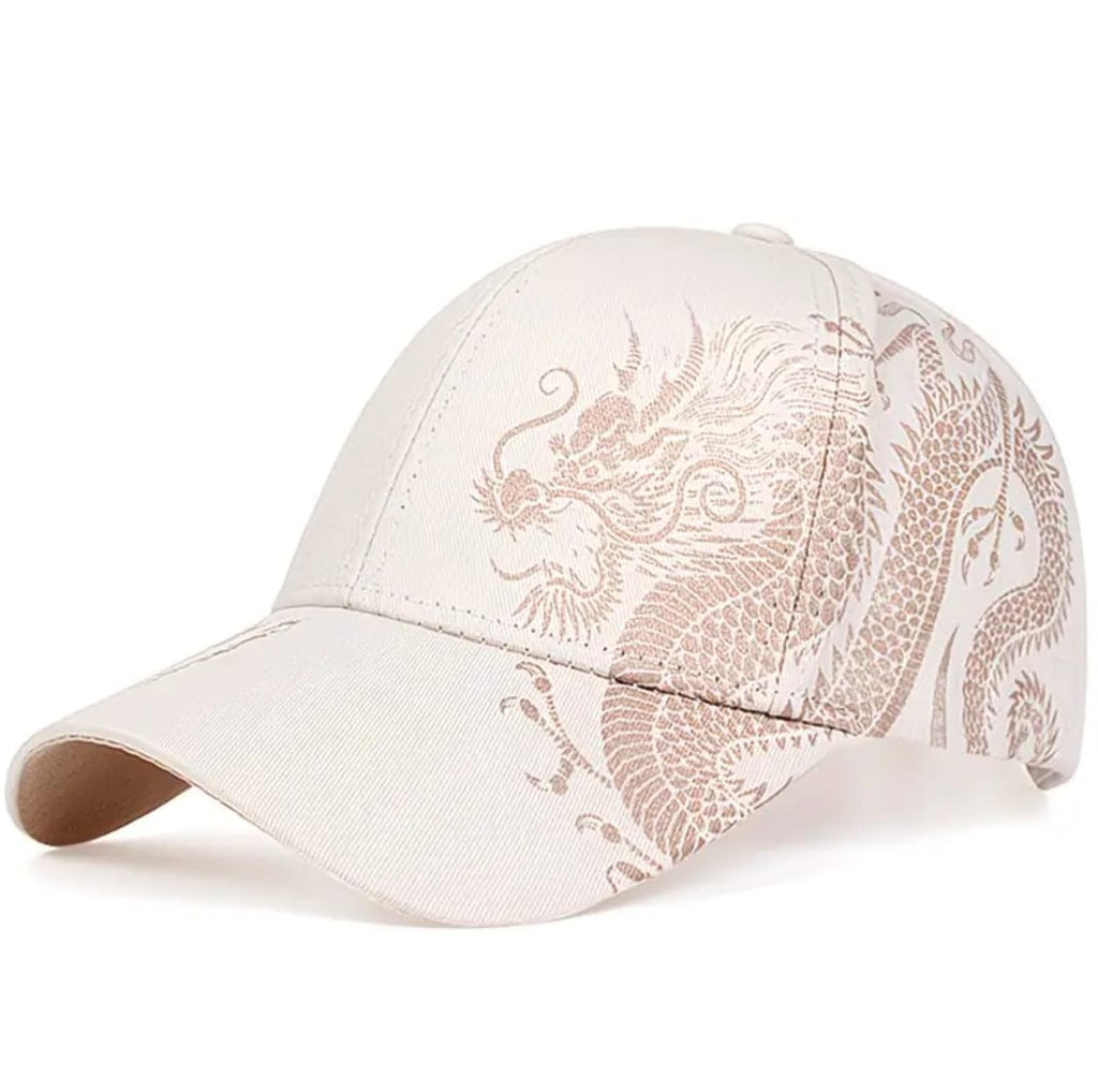 Beige Dragon Print Baseball Cap