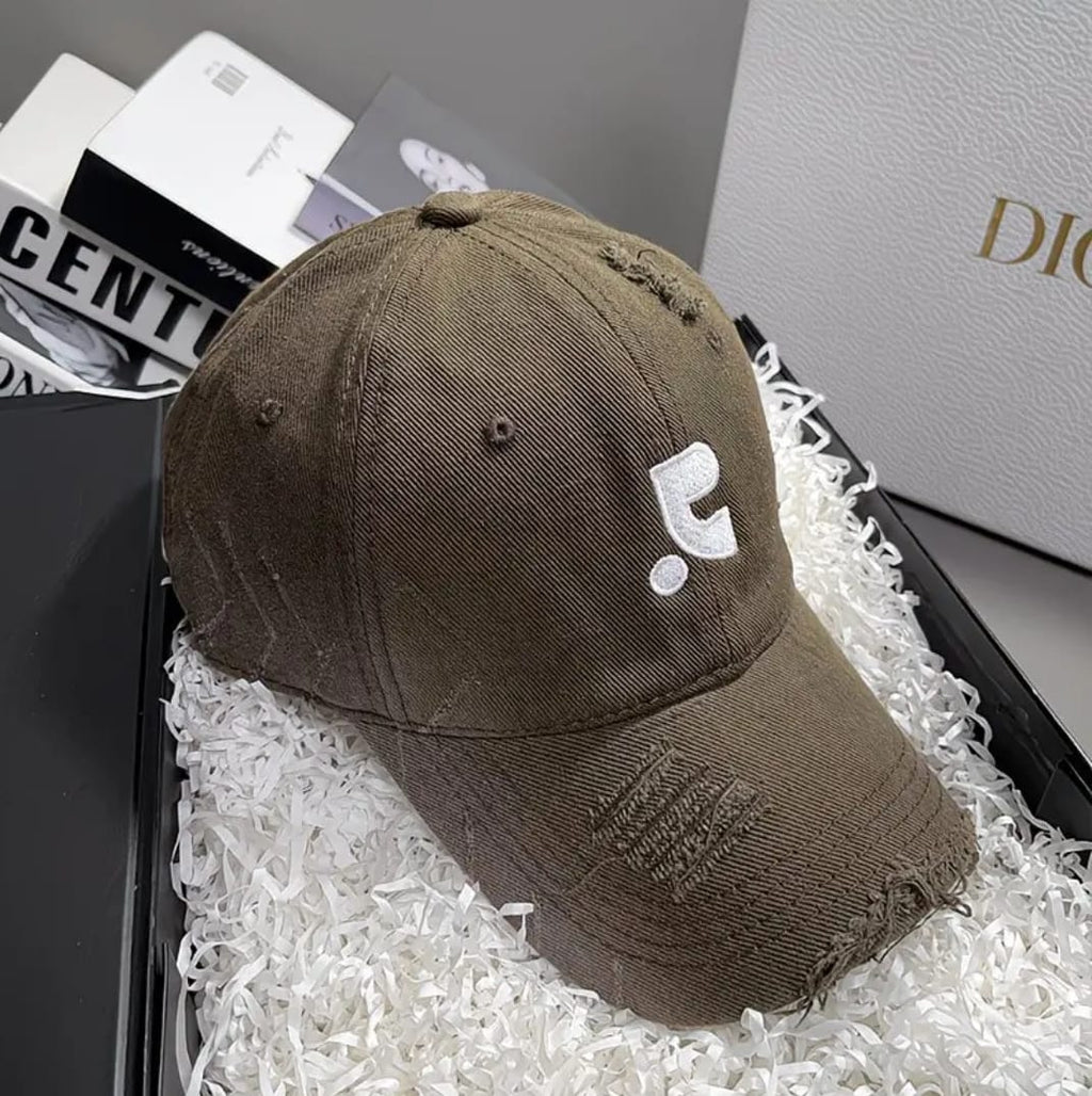 Distressed Denim Baseball Cap – Olive
