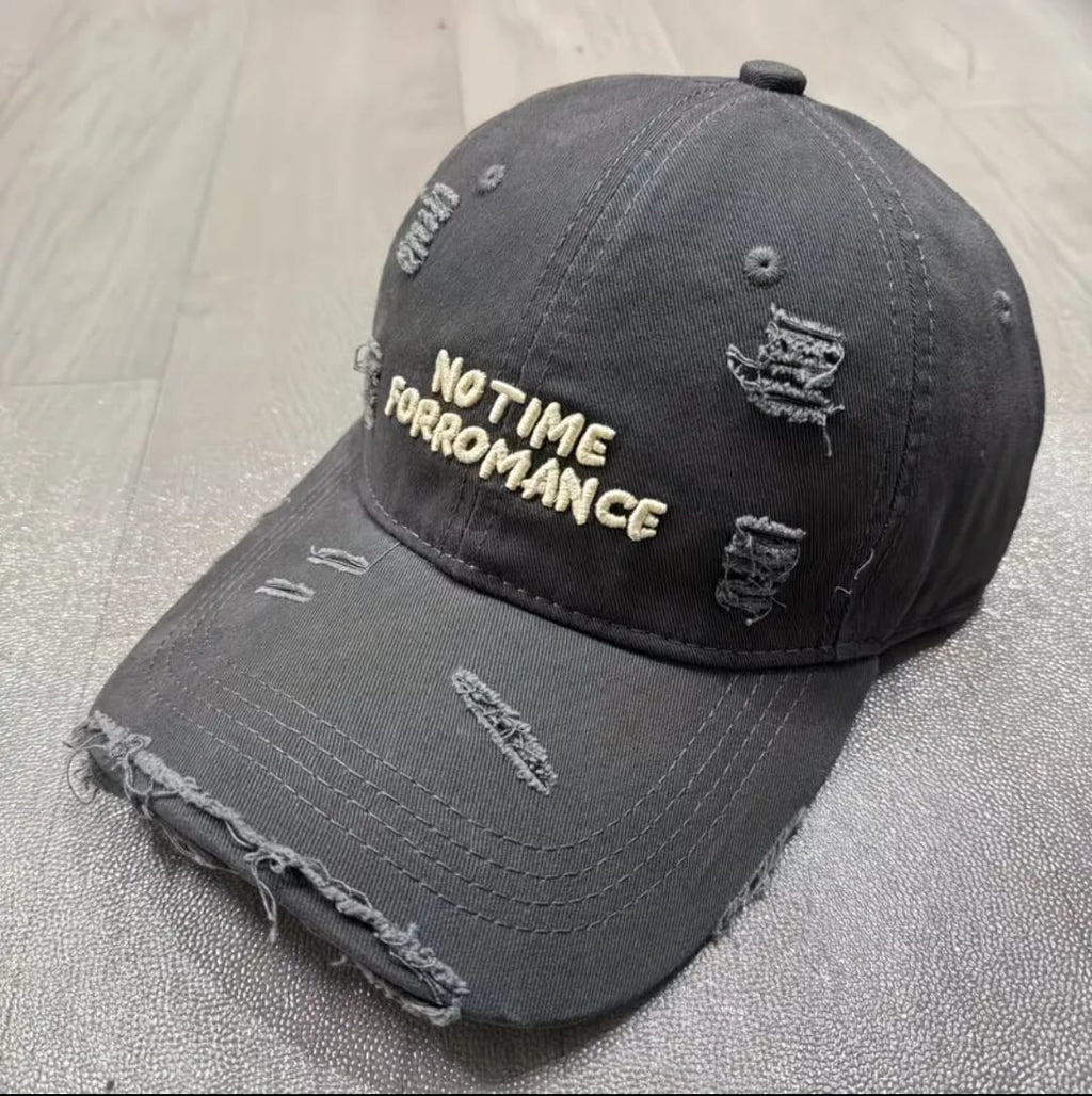 No Time For Romance Distressed Cap – Black