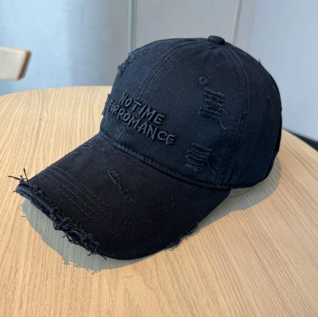 No Time For Romance Distressed Cap – Black