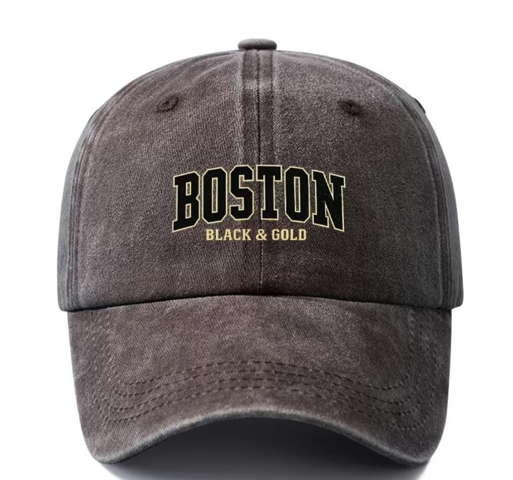 Boston Black & Gold Washed Denim Cap – Dark Brown