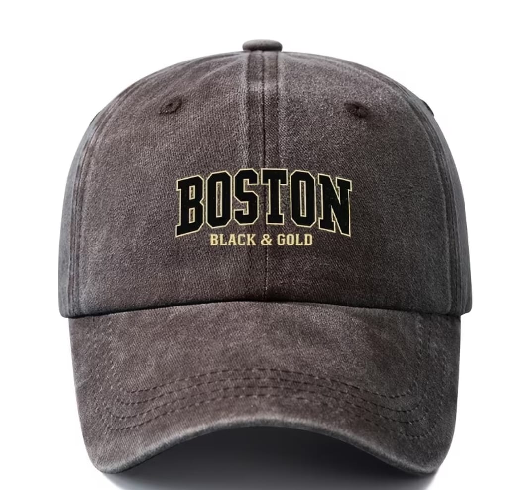 Boston Black & Gold Washed Denim Cap – Dark Brown