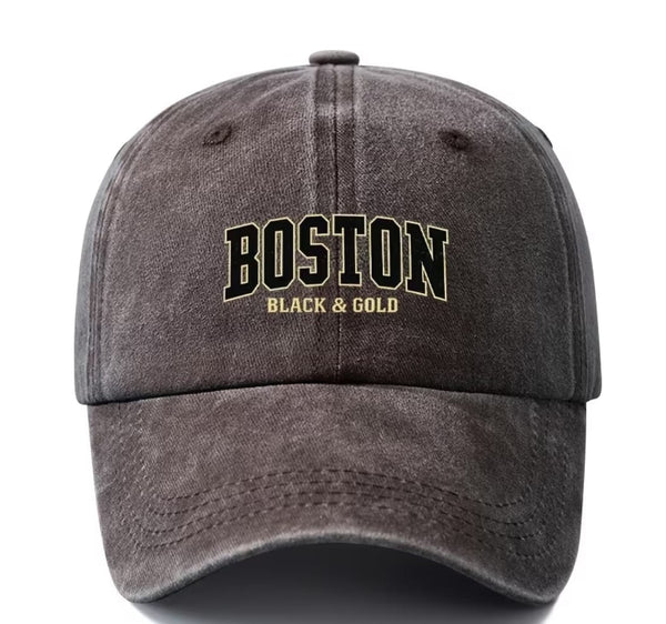 Boston Black & Gold Washed Denim Cap – Dark Brown
