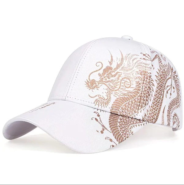 White Dragon Print Baseball Cap