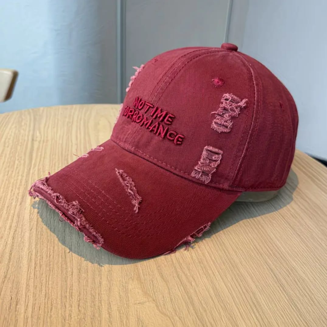 No Time For Romance Distressed Cap – Burgundy