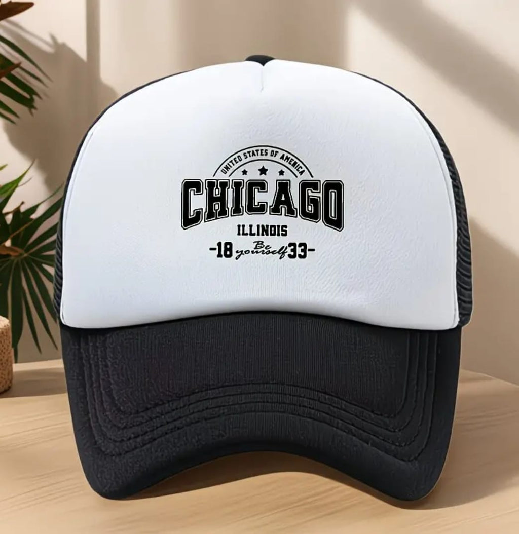 Chicago Illinois Trucker Cap – White & Black