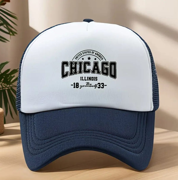 Chicago Illinois Trucker Cap – White & Navy