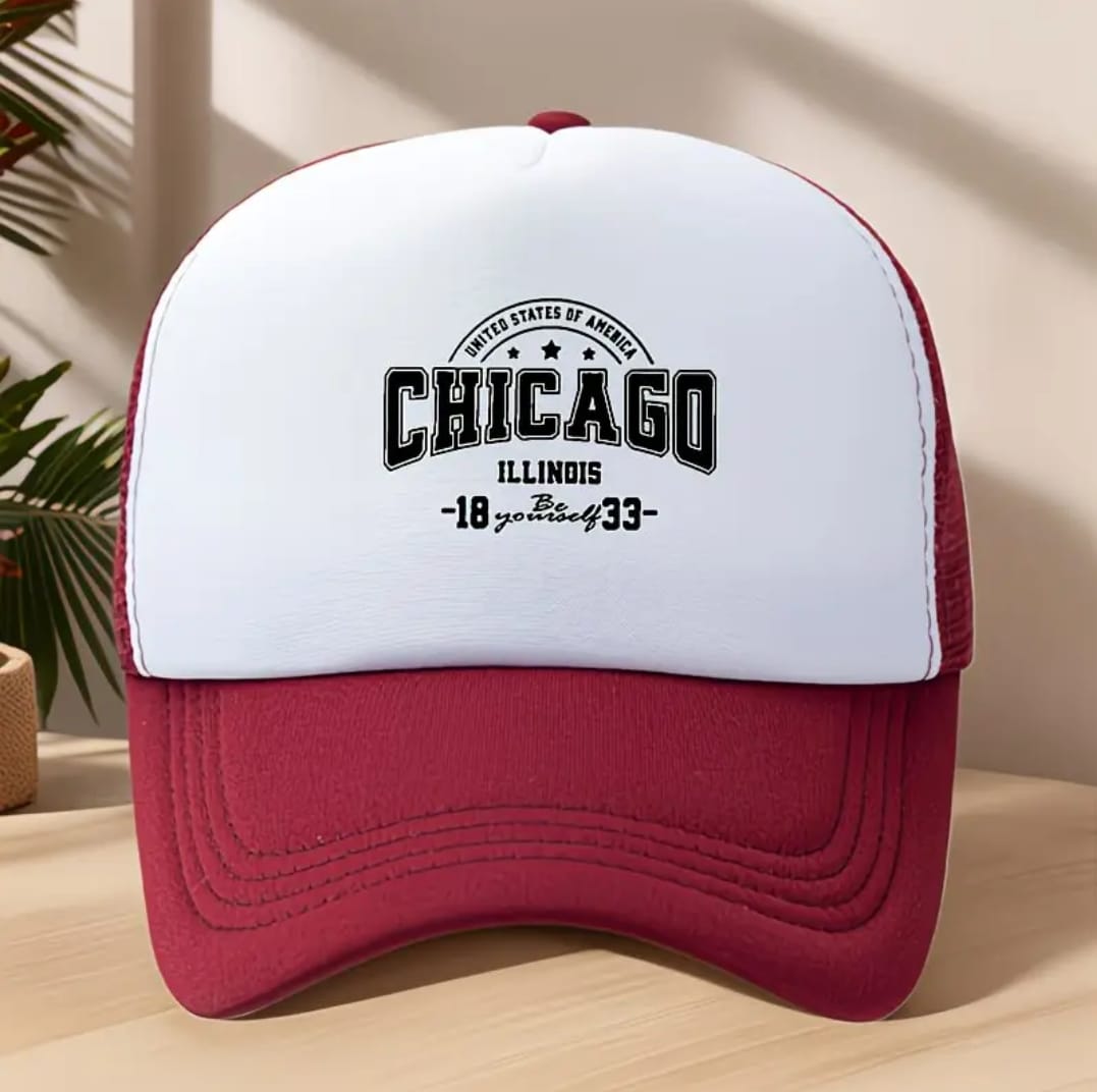 Chicago Illinois Trucker Cap – White & Burgundy