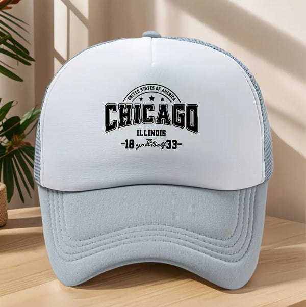 Chicago Illinois Trucker Cap – White & Light Grey