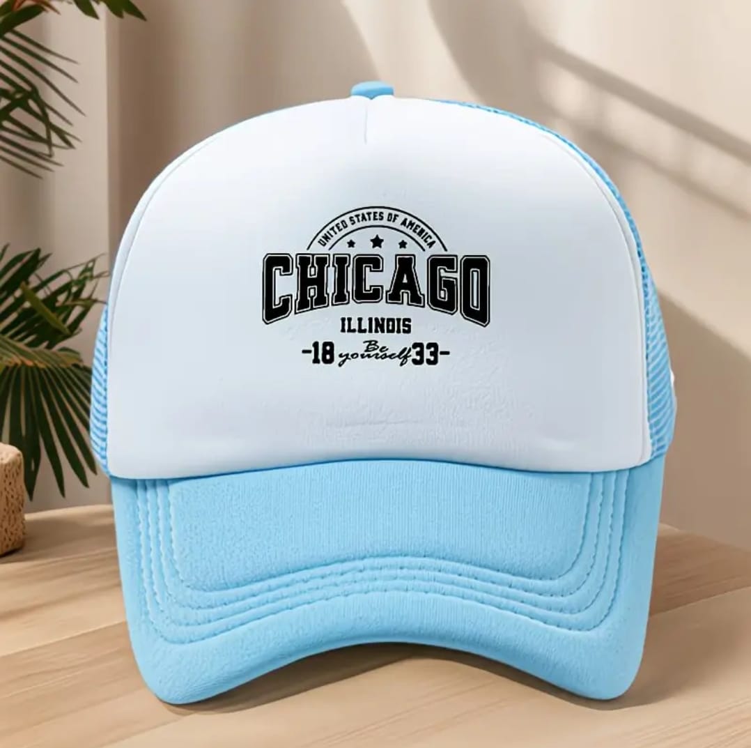 Chicago Illinois Trucker Cap – White & Sky Blue