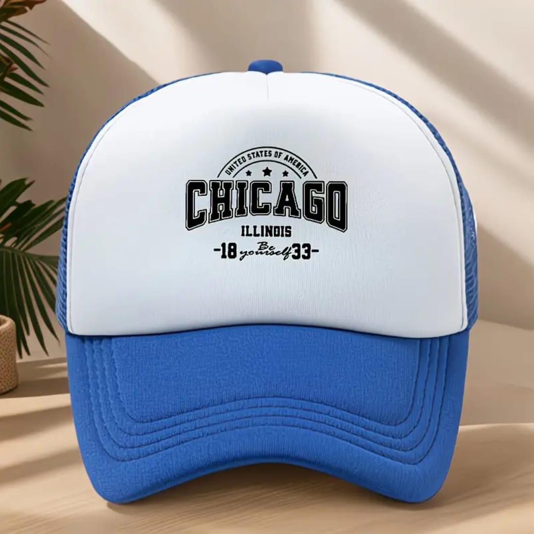 Chicago Illinois Trucker Cap – White & Royal Blue