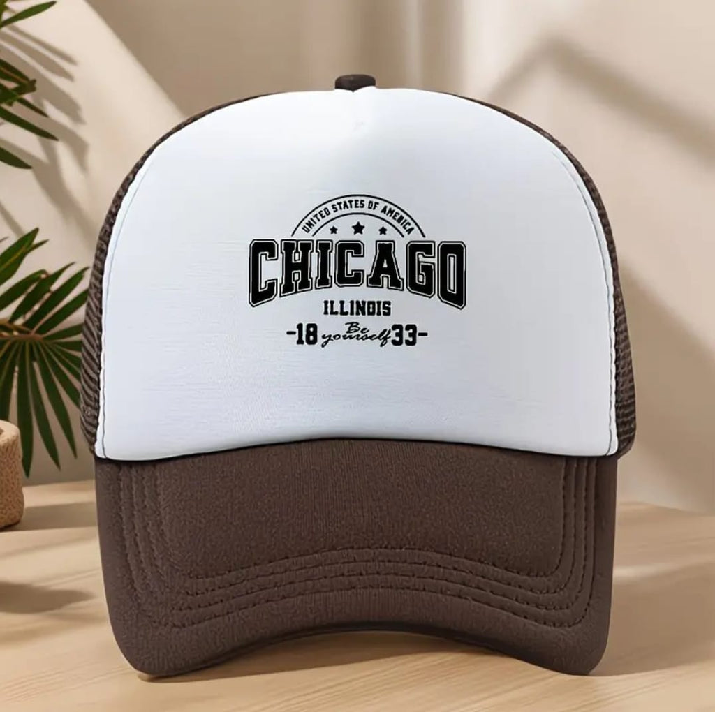 Chicago Illinois Trucker Cap – White & Brown