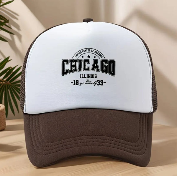 Chicago Illinois Trucker Cap – White & Brown