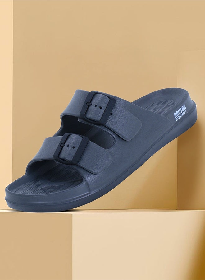 Doctor Extra Soft Men's Cushion Slides D-505 – Adjustable Buckle Sandals in Grey