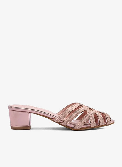 Stylish Diamond-Cage Jeweled Block Heel Sandal
