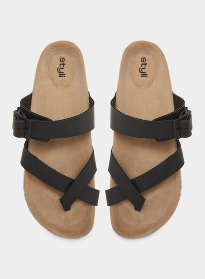 Men Black Adjustable Strap Sandals