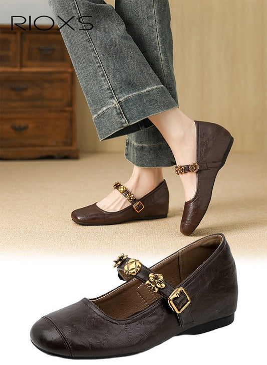 Women's Mary Jane Shoes | Retro Square Toe Hidden Heel | Brown