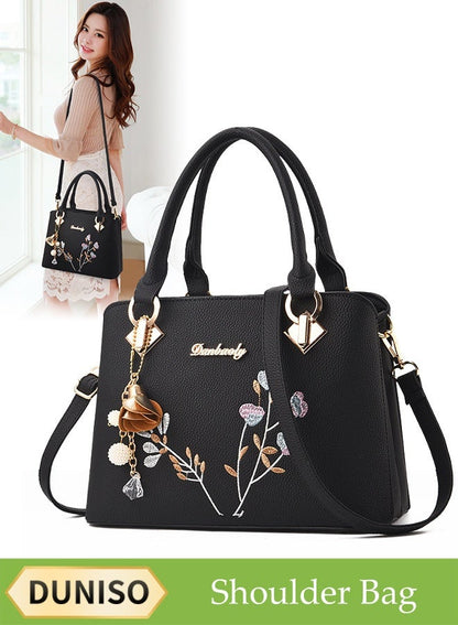 Women's Soft Leather Embroidered Shoulder Bag
