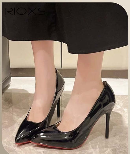 Women's Heeled Pumps, 10cm Patent Leather Pumps, Stiletto High Heels for Women, Closed Pointed Toe High Heels, Patent Leather Pumps, Laides Party Wedding Dress Heels, Slip-on Heeled Shoes,  Classic High Heel Shoes for Professional Outfits/ Work and Daily