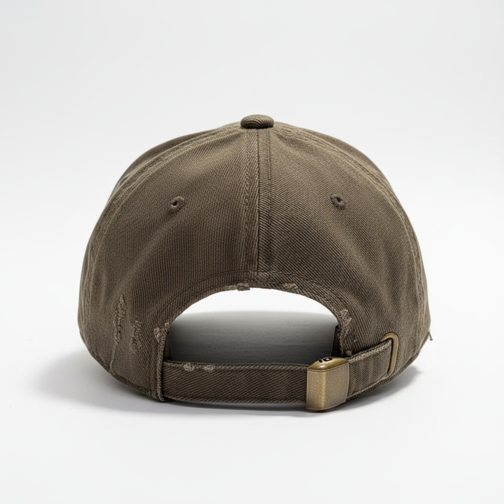 Distressed Denim Baseball Cap Olive – back view with adjustable strap