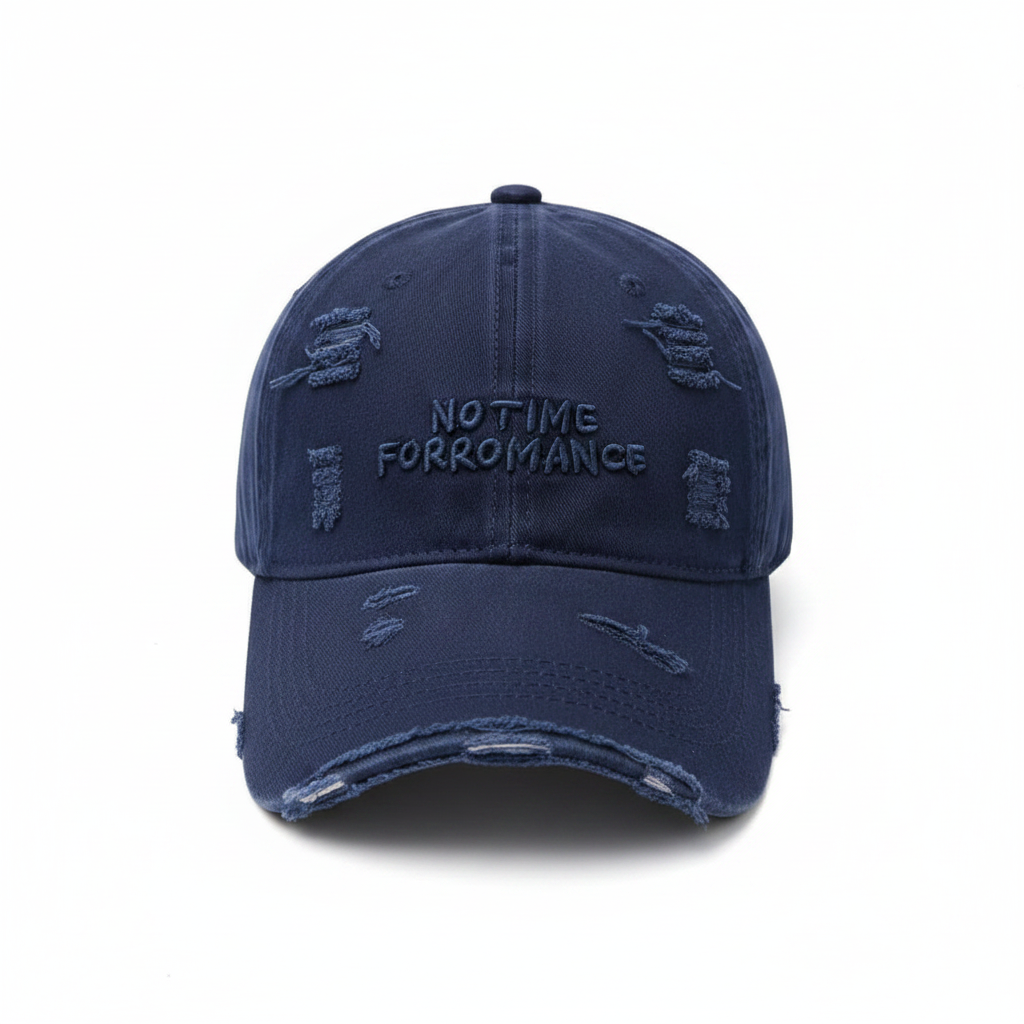 No Time For Romance Distressed Cap Navy – front view