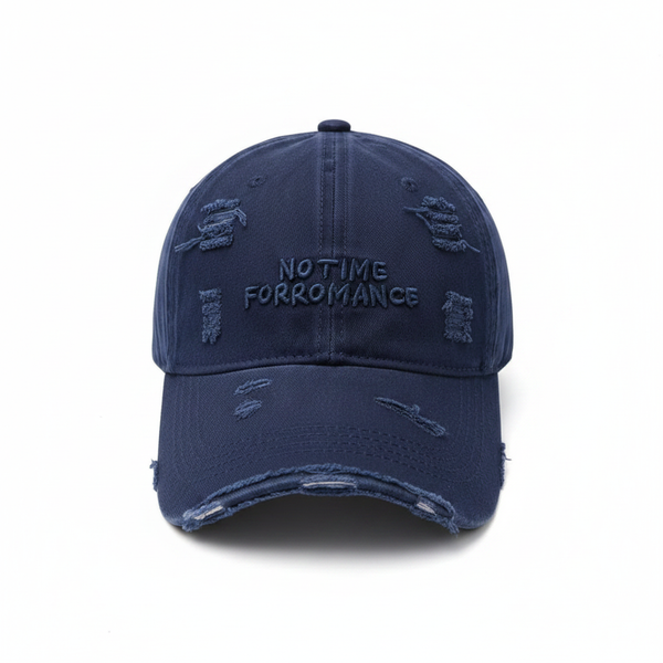 No Time For Romance Distressed Cap Navy – front view
