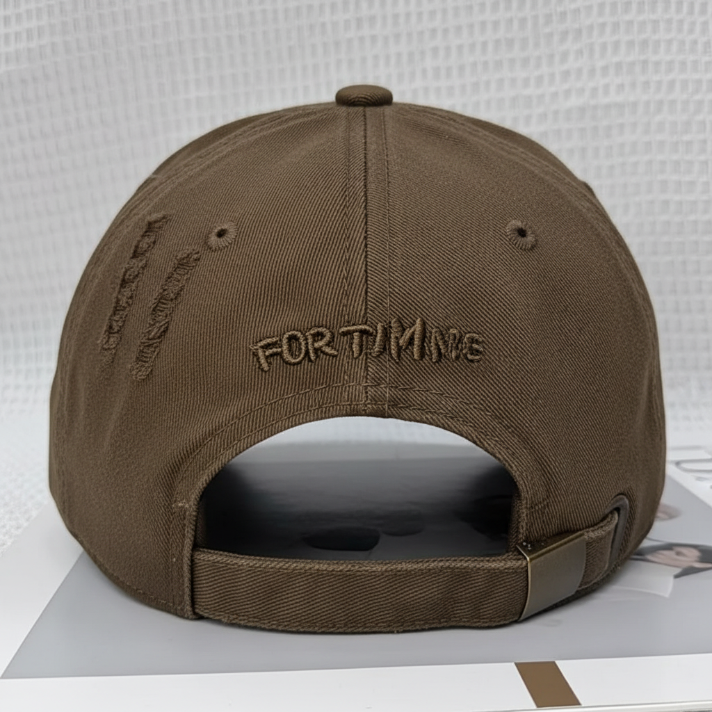 No Time For Romance Distressed Cap Khaki – back view with adjustable strap