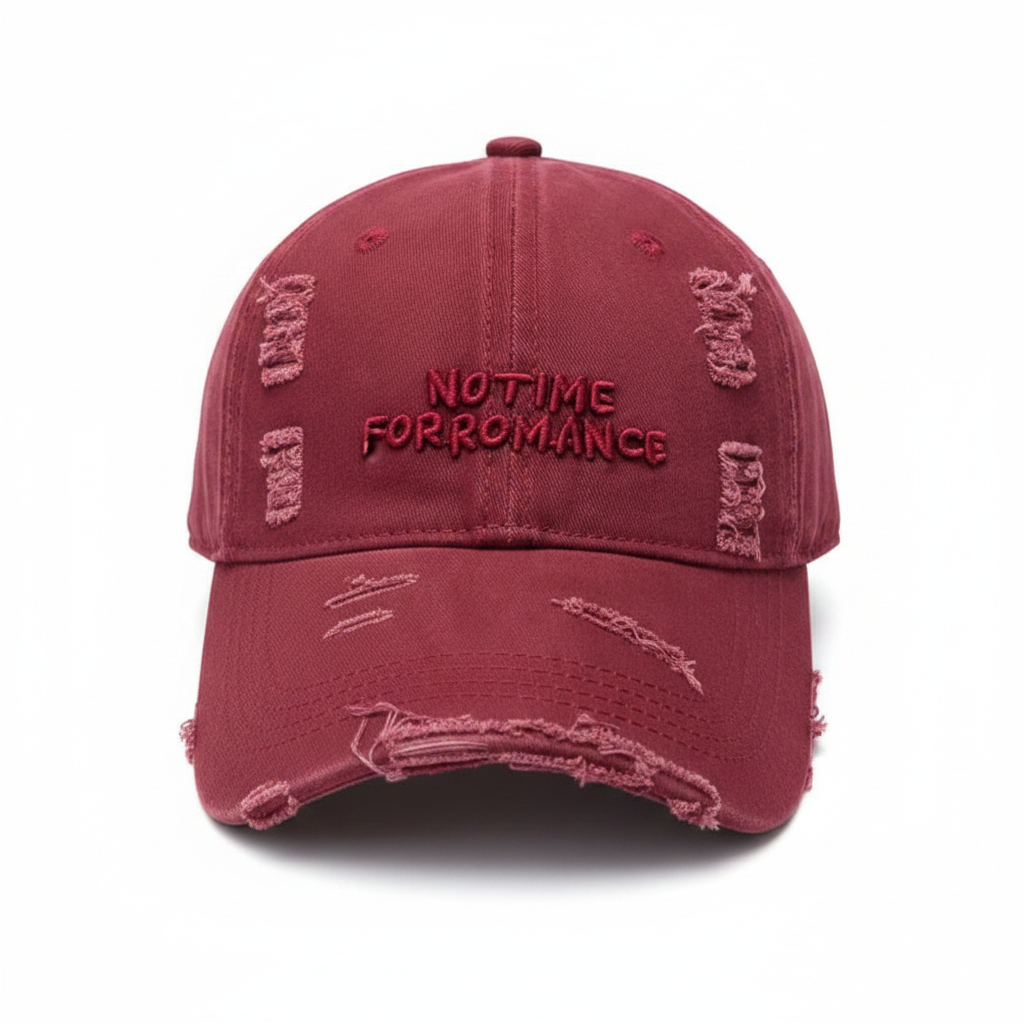 No Time For Romance Distressed Cap Burgundy – front view