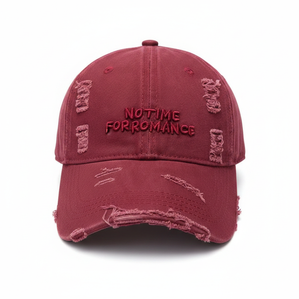 No Time For Romance Distressed Cap Burgundy – front view
