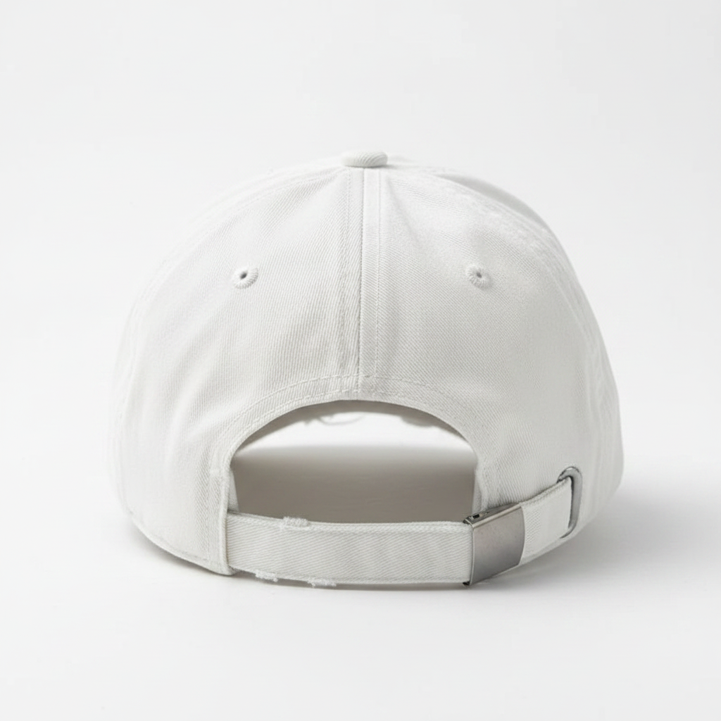 No Time For Romance Distressed Cap White – back view with adjustable strap