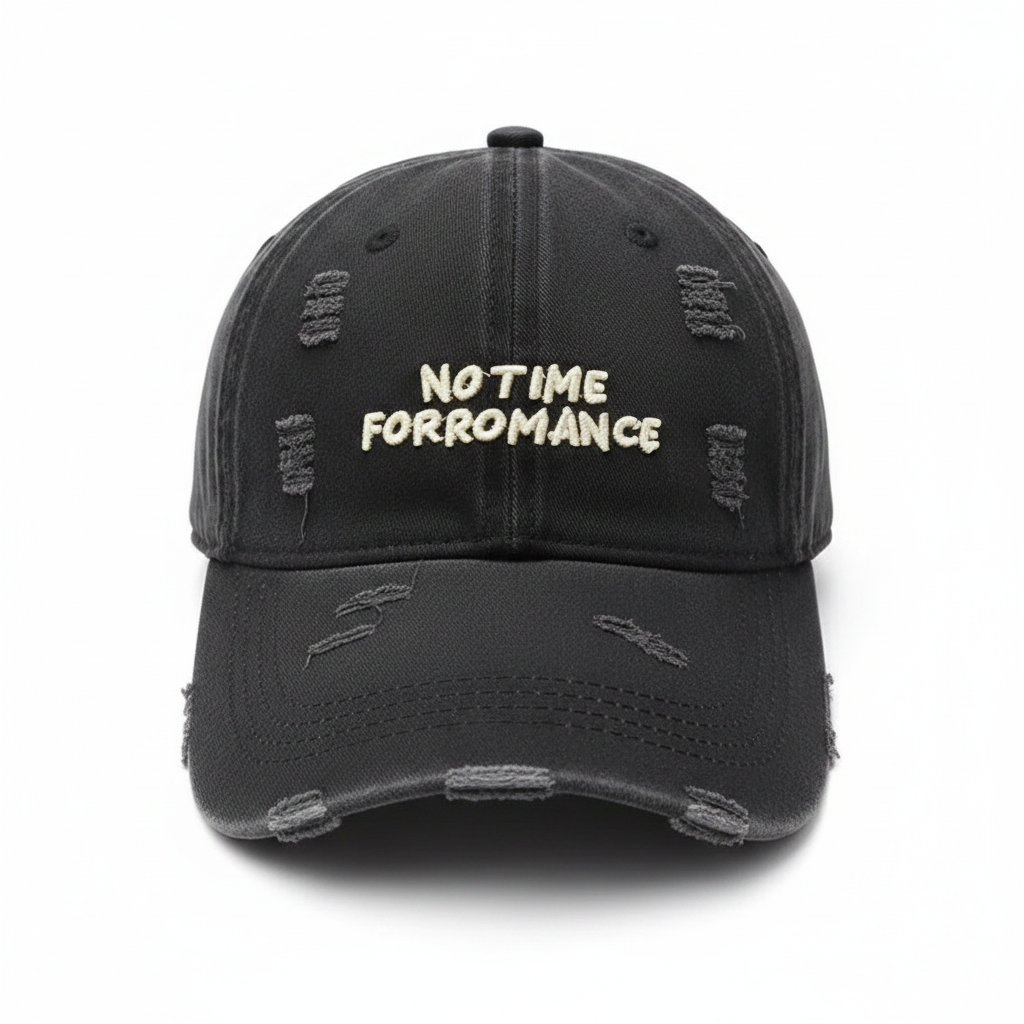 No Time For Romance Distressed Cap Black – front view