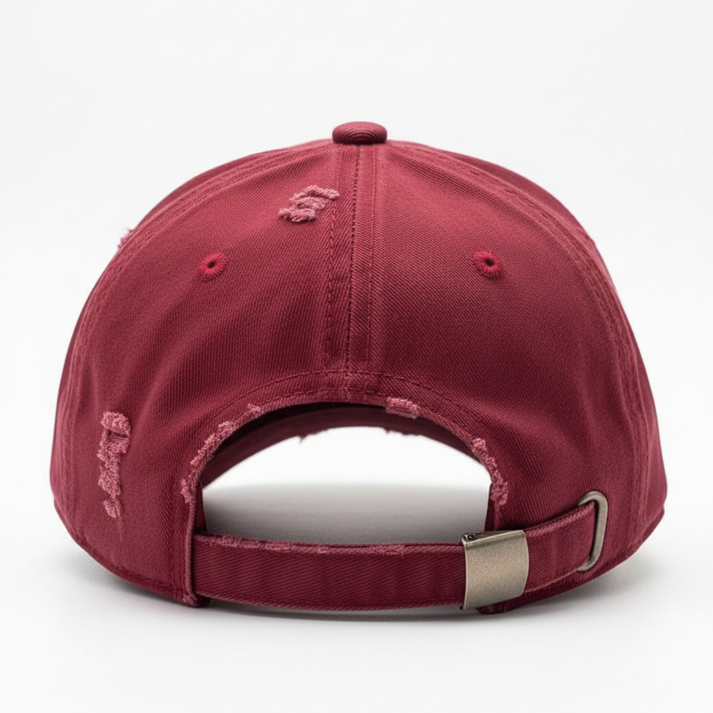 No Time For Romance Distressed Cap Burgundy – back view with adjustable strap