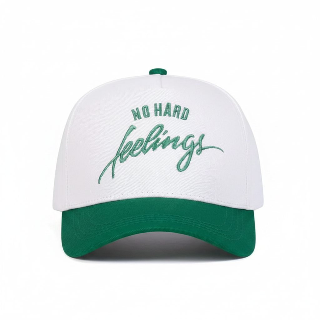 No Hard Feelings Green Cap front view