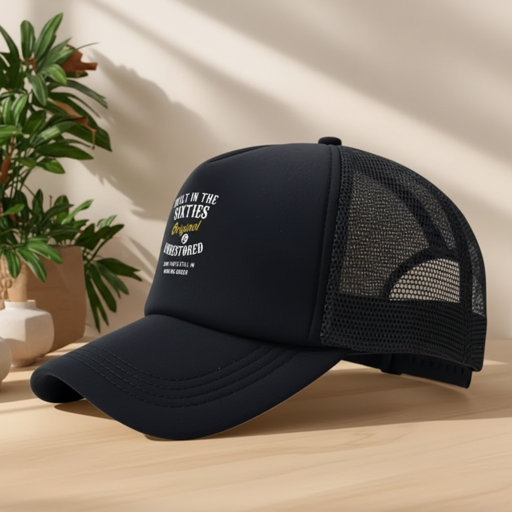 Built in the Sixties black trucker cap – side view