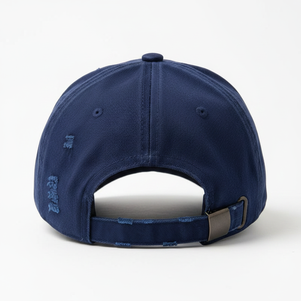 No Time For Romance Distressed Cap Navy – back view with adjustable strap