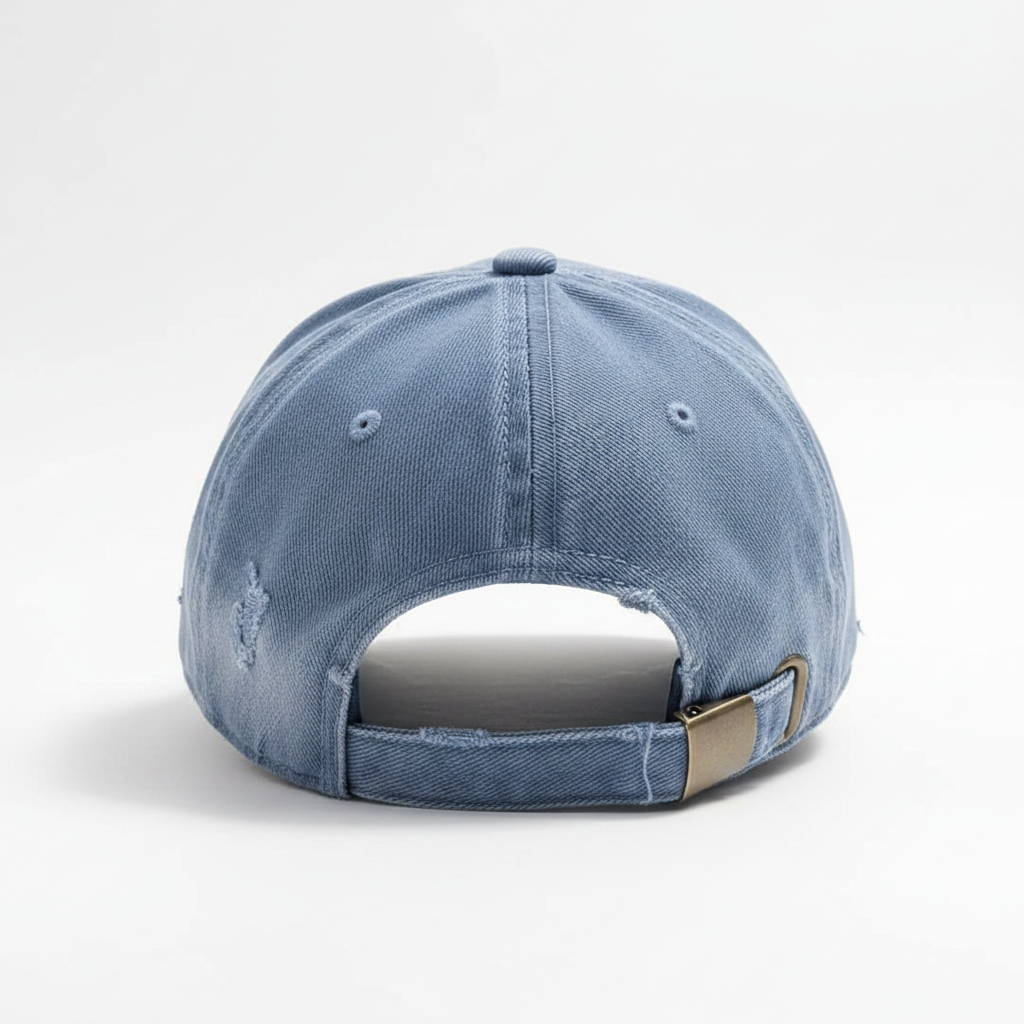Distressed Denim Baseball Cap – back view with adjustable strap
