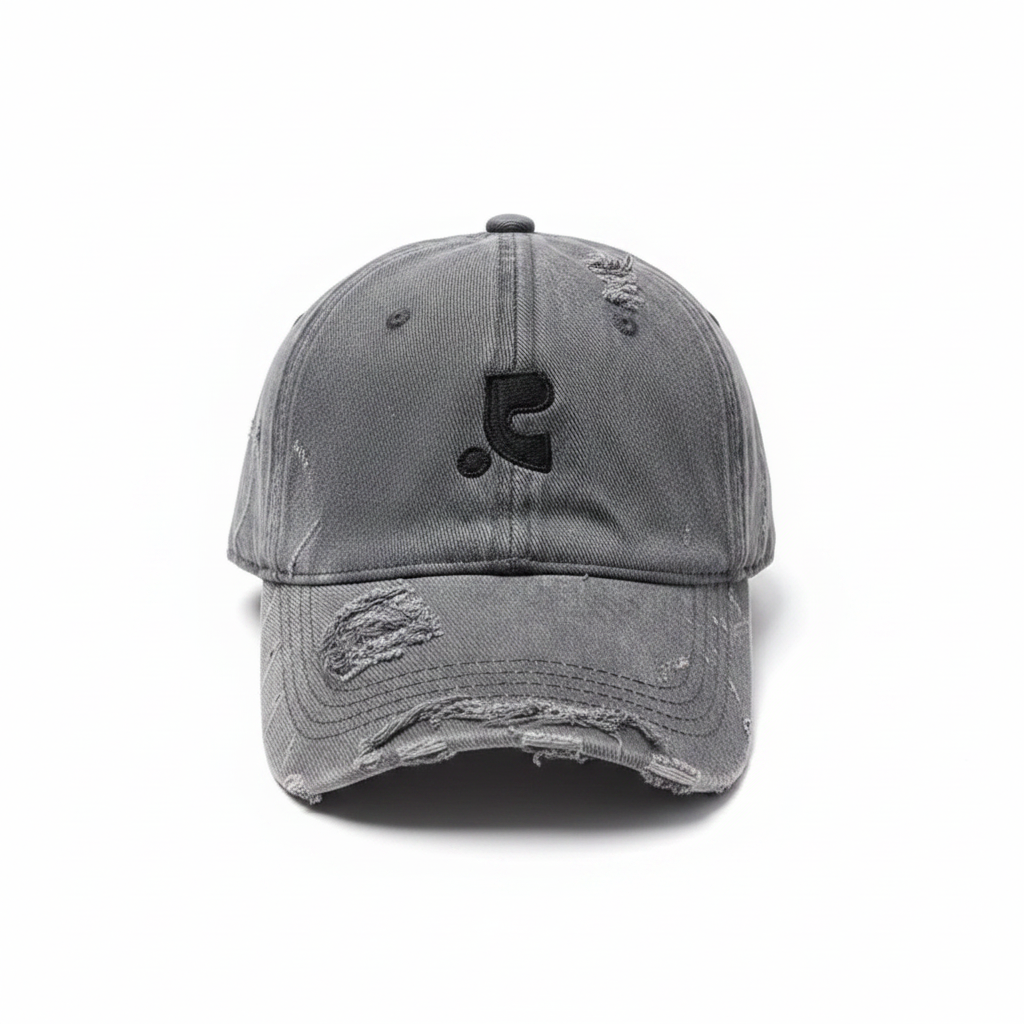 Distressed Denim Baseball Cap Grey – front view